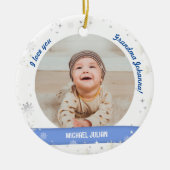 2枚の写真モダン男の赤ちゃん初めてのクリスマスおばあちゃん セラミックオーナメント (正面)