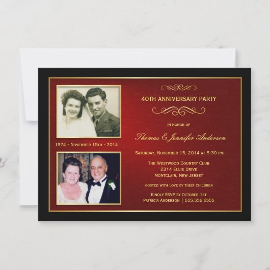 2枚の写真付きの周年記念カード - 結婚40周年 招待状 (正面)