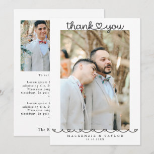 2枚の写真付きゲイの結婚式メッセージ サンキューカード