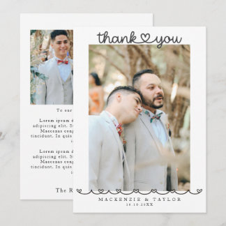 2枚の写真付きゲイの結婚式メッセージ サンキューカード