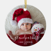 2枚の写真付き 祖父母 初めてのクリスマス ホワイトスクリプト オーナメント (正面)