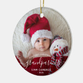 2枚の写真付き 祖父母 初めてのクリスマス ホワイトスクリプト オーナメント (左)