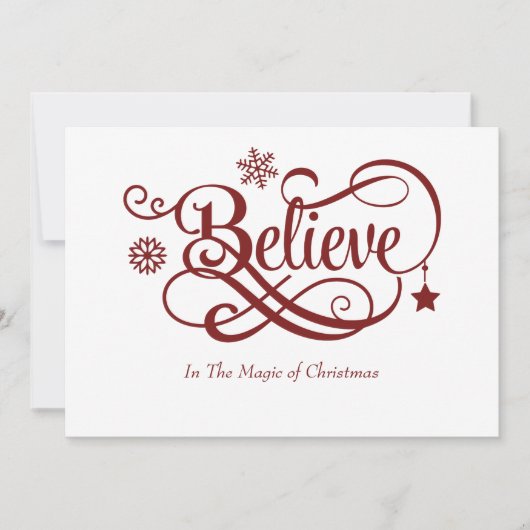 2枚の写真信じ赤雪片クリスマスカード (正面)