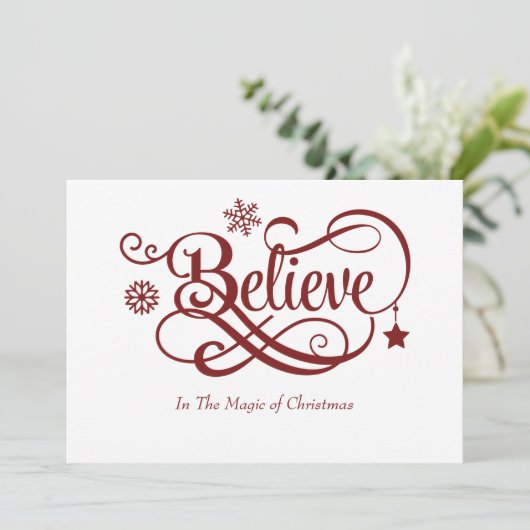 2枚の写真信じ赤雪片クリスマスカード (スタンド正面)