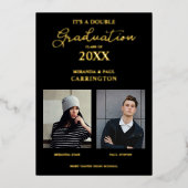 2枚の写真兄弟姉妹2枚の黒でダブル卒業 箔招待状 (正面)