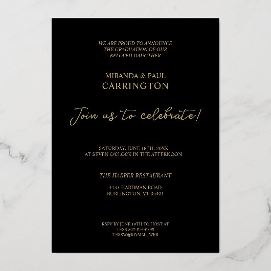 2枚の写真兄弟姉妹2枚の黒でダブル卒業 箔招待状 (裏面)