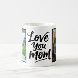 2枚の写真入りブラシスクリプトデザインの"Love You Mom" マグカップ
