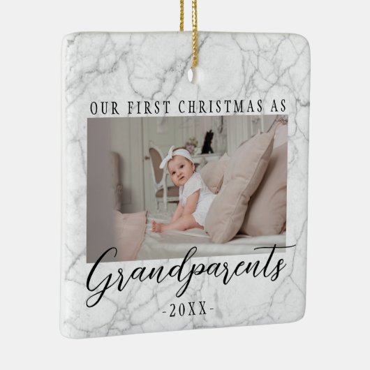 2枚の写真初めてのクリスマスを祖父母としてかわいい セラミックオーナメント (右)