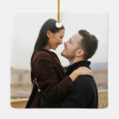 2枚の写真初めてのクリスマス婚約した木目タイル セラミックオーナメント (裏面)