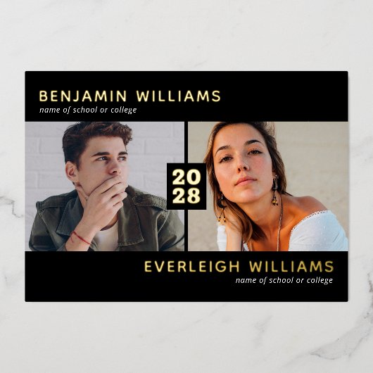 2枚の写真実在卒業金箔招待状 箔招待状 (正面)