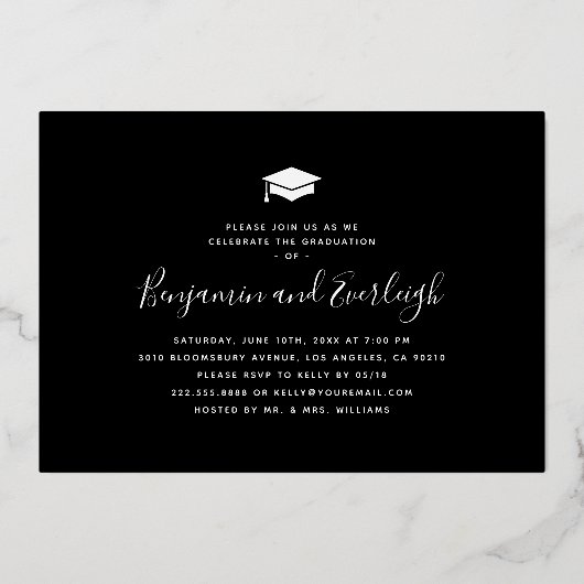 2枚の写真実在卒業金箔招待状 箔招待状 (裏面)