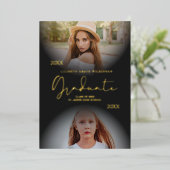 2枚の写真実在卒業金箔Then & Now 箔招待状 (立ち正面)