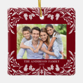 2枚の写真家族の冬の緑の赤いクリスマス セラミックオーナメント (正面)