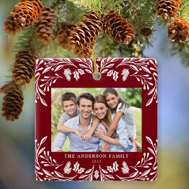 2枚の写真家族の冬の緑の赤いクリスマス セラミックオーナメント