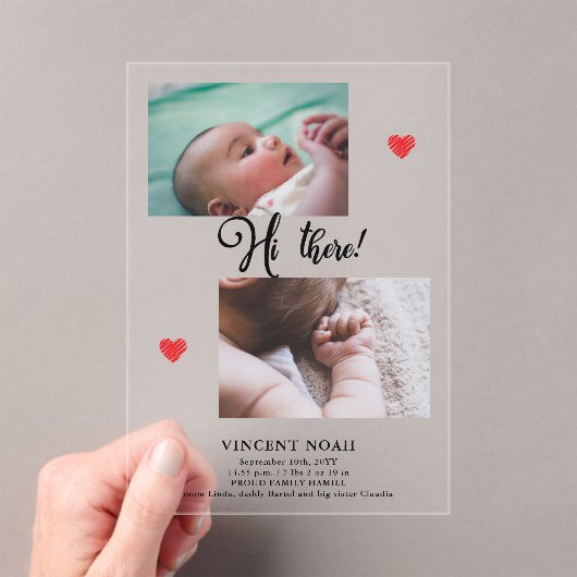 2枚の写真少年の誕生の告知アクリルカード アクリル招待状 (インサイチュ (ポータブル))