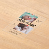 2枚の写真少年の誕生の告知アクリルカード アクリル招待状 (レイダウン)