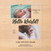 2枚の写真少年の誕生の告知アクリルカード アクリル招待状 (正面)