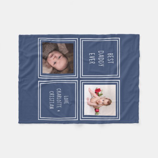 2枚の写真文字デザインと自分のパーソナライズされた写真 フリースブランケット (正面(横))