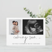 2枚の写真来の早口の妊娠告知 案内状 (スタンド正面)