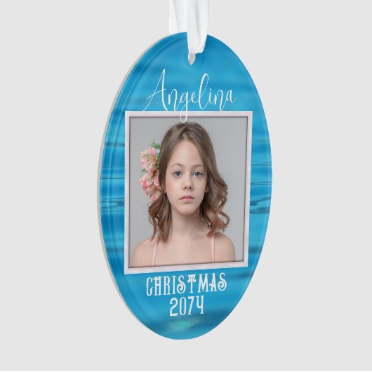 2枚の写真水背景オーバルクリスマス オーナメント (正面)