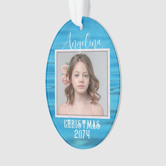 2枚の写真水背景オーバルクリスマス オーナメント (正面)