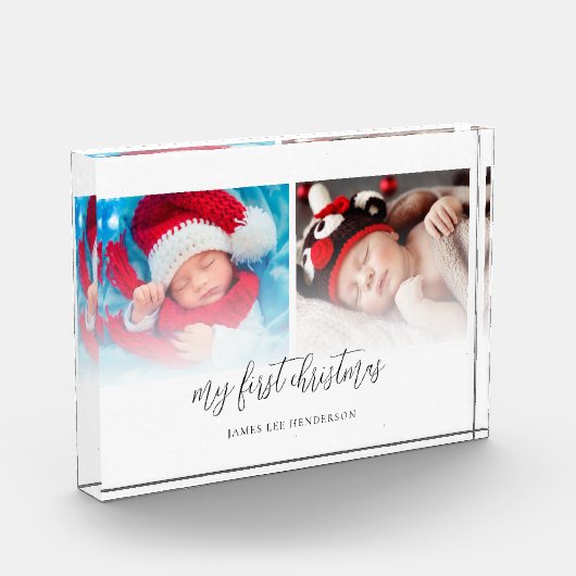 2枚の写真生まれたばかりの個人用初めてのクリスマスフォトブロック フォトブロック (左)