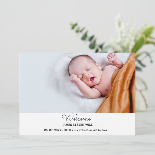 2枚の写真生まれたばかりの歓迎の誕生のお知らせ 案内状 (スタンド正面)