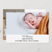 2枚の写真生まれたばかりの歓迎の誕生のお知らせ 案内状 (正面/裏面)