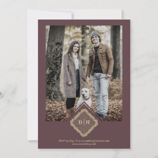 2枚の写真結婚のイニシャル装飾用レースエレガント 招待状 (裏面)