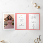 2枚の写真金ゴールドとバラピンクキンセアニェラ 三つ折り招待状 (内部)