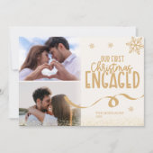 2枚の写真金ゴールドグリッター初めてのクリスマス 婚約した シーズンカード (正面)