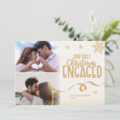 2枚の写真金ゴールドグリッター初めてのクリスマス 婚約した シーズンカード (スタンド正面)