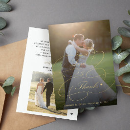 2枚の写真金ゴールド書道の愛感謝していと結婚の写真 サンキューカード