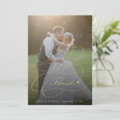 2枚の写真金ゴールド書道の愛感謝していと結婚の写真 サンキューカード (スタンド正面)