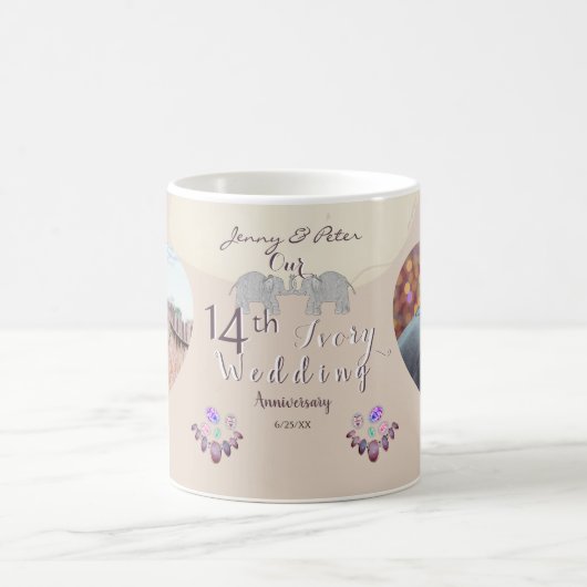 2枚の写真14日記念結婚アイボリーコーヒーマグ コーヒーマグカップ (中央)