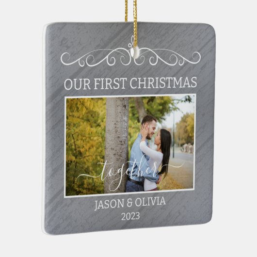 2枚の写真1stクリスマス一緒素朴に木目 セラミックオーナメント (右)