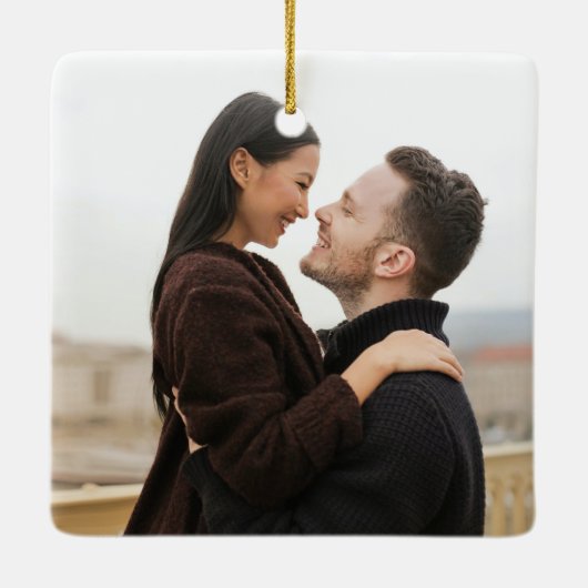 2枚の写真1stクリスマス一緒素朴に木目 セラミックオーナメント (裏面)