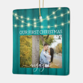 2枚の写真1stクリスマス婚約したティール（緑がかった色）パーケライト セラミックオーナメント (左)