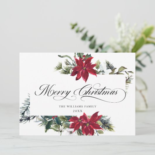 2枚の写真 エレガントなポインセチアのクリスマスグリーティング シーズンカード (スタンド正面)