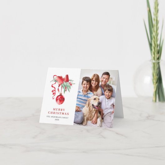 2枚の写真 エレガントな赤いオーナメント クリスマスグリーティング シーズンカード (正面)