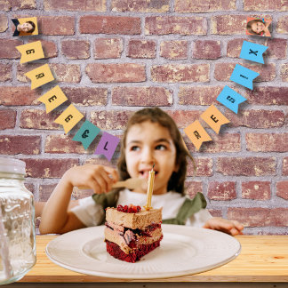 2枚の写真 カスタム カラフル 誕生日フォトテンプレート バンティングフラッグ