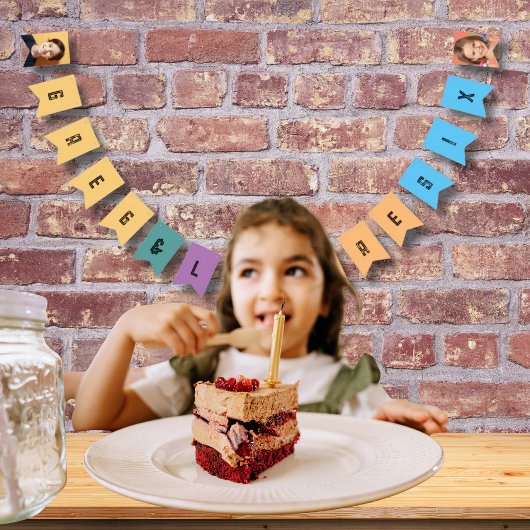 2枚の写真 カスタム カラフル 誕生日フォトテンプレート バンティングフラッグ
