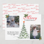 2枚の写真 クリスマスツリーと緑の枝 シーズンカード (正面/裏面)