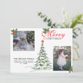 2枚の写真 クリスマスツリーと緑の枝 シーズンカード (スタンド正面)