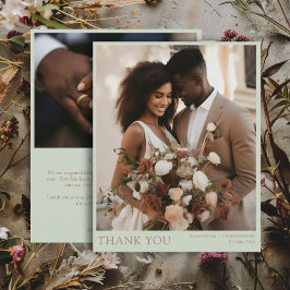 2枚の写真 グリーン&ゴールドの結婚式ウェディングサンクスカード