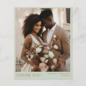 2枚の写真 グリーン&ゴールドの結婚式ウェディングサンクスカード (正面)