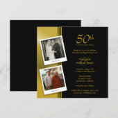 2枚の写真 ゴールドの50周年結婚記念日パーティー 招待状 (正面/裏面)