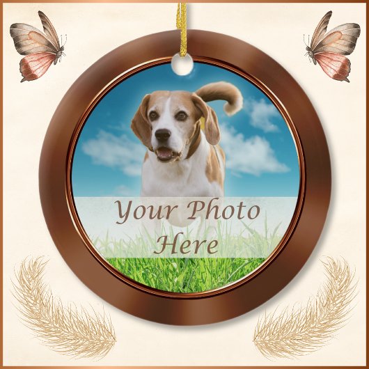 2枚の写真、ドッグメモリアルクリスマスツリーオーナメント セラミックオーナメント