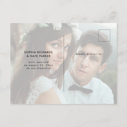 2枚の写真 | フェイクバラ金ゴールドハートたった今結婚しました 案内ポストカード (裏面)