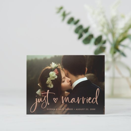 2枚の写真 | フェイクバラ金ゴールドハートたった今結婚しました 案内ポストカード (スタンド正面)